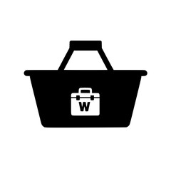 Retail shopping cart filled with toolbox icon isolated in minimal vector on white background