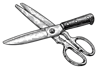 Illustration Of Isolated Scissors Against A Transparent Background In White And Black