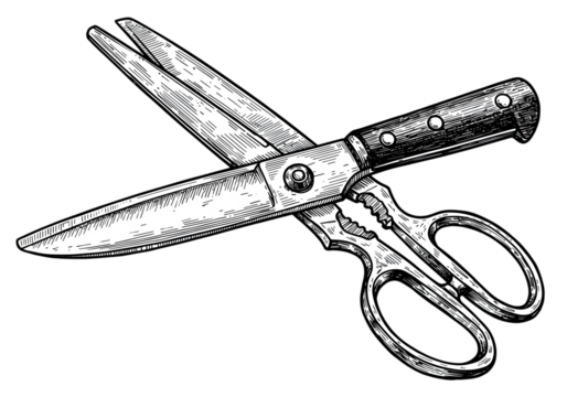 Illustration Of Isolated Scissors Against A Transparent Background In White And Black