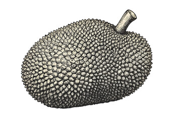 Illustration Of Jackfruit Fruit Isolated On Transparent Background Black and White Colors
