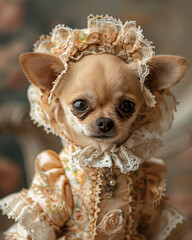 A Cute Dog You have never seen in Vintage Lace Dress.