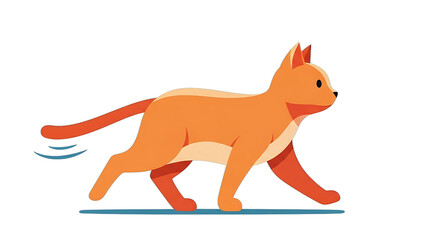 An animated orange cat in motion, depicted with a stylized, flat design and a sense of speed.