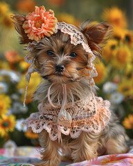 A Cute Dog You have never seen in Vintage Lace Dress.