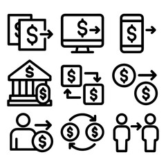 Financial Transactions Depicted Through Various Icons with Dollar Symbols.