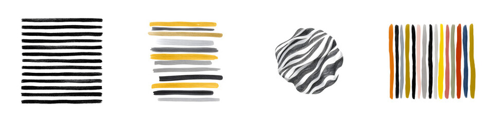 Abstract Watercolor Shapes and Stripes: Black, Gold, and Earthy Tones Isolated on White
