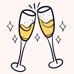 Doodle ink glasses of champagne decoration symbol. Vector illustration.