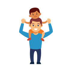 Fototapeta premium Father Carrying Child On Shoulders Keywords: father, child, son, dad, parent, family, carrying