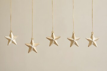 Christmas stars holiday ornaments with metallic decoration and festive hanging in elegant design with minimalist decor golden stars and silver stars