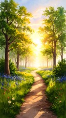 Obraz premium Sunlit path through a lush forest