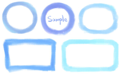 水色と紫色の水彩で描かれた梅雨イメージのかわいい手書きのラベル装飾