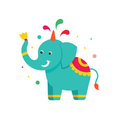 Naklejka premium Cartoon elephant with festive decorations and horn