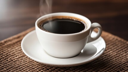 Hot coffee in white cup