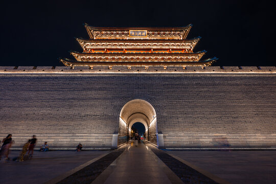traditional chinese gate tower at night, Shanxi Province - Powered by Adobe