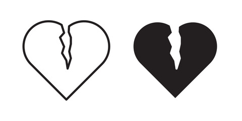 Broken heart icon. Vector illustration with stroke and fill on a white background.