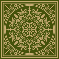 Classic Greek green and gold square ornament. Vector pattern, ancient Hellenic rectangle. European border.

