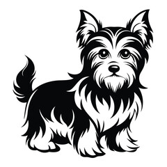 Black and White Illustration of a Yorkshire Terrier with Detailed Fur and Facial Features