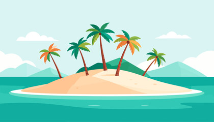 Obraz premium A stunning tropical paradise with palm trees swaying over a sandy beach, a perfect summer vacation landscape
