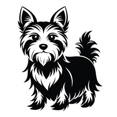 Black and White Vector Illustration of a Cute Yorkshire Terrier Puppy Dog