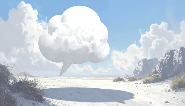 Blank thought cloud over a desert beach
