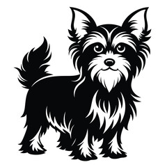 Black and White Yorkshire Terrier Cartoon Vector Illustration with Furry Details