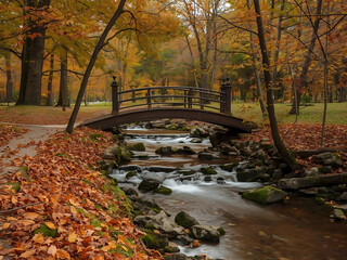 River Lined with Brilliant Red and Orange Autumn Trees