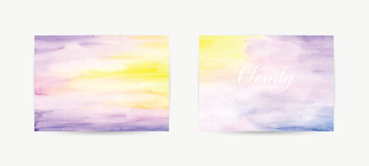 Set of Cloudy Sky Watercolor Background with Hand-Painted Texture for Design and Decoration
