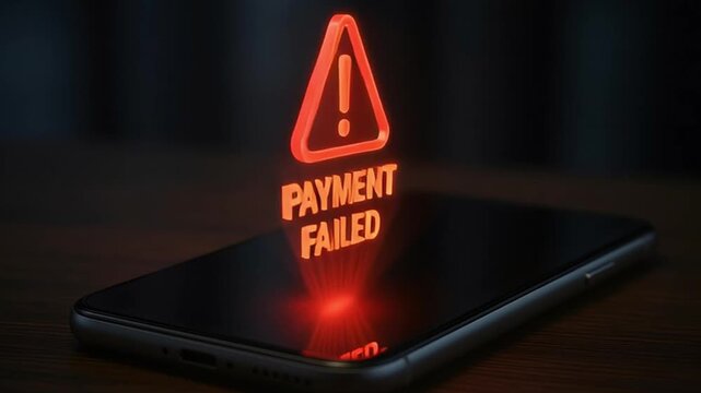 Payment Failed Alert Hologram Rising from Smartphone