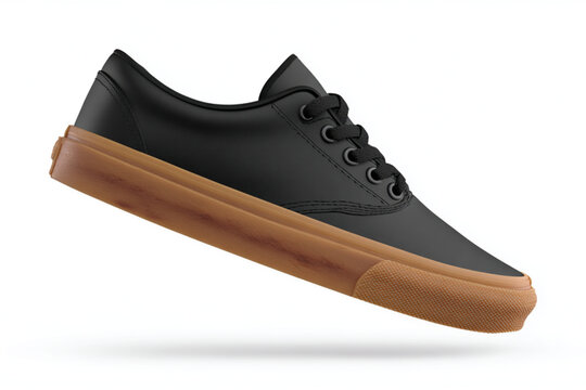 Black sneaker with gum sole, minimalist design perfect for casual wear, fashion catalogs, and online product listings.