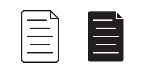 Document icon. Paper icon. Vector illustration with stroke and fill on a white background.