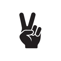 Victory Peace Sign Hand Gesture Icon in Silhouette Vector