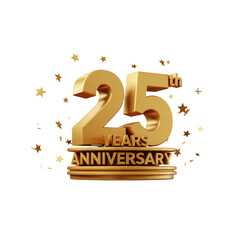 Golden 25th Anniversary Celebration Number with Transparent Background