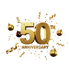 Golden 50th Anniversary Celebration Illustration With Ribbons And Ornaments