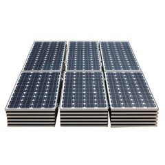 A stack of solar panels in a clean, organized display. full length isolate on transparent background