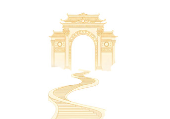 Golden Archway Illustration With Winding Path On Transparent Background