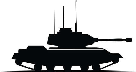 Fototapeta premium Black military armored vehicle with cannon and antennas tank weapon