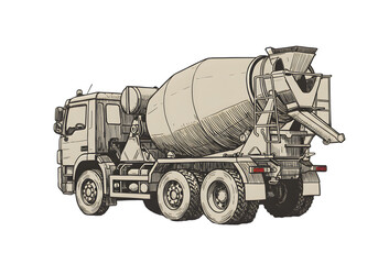 Concrete Mixer Truck Illustration Isolated on a Transparent Black Background