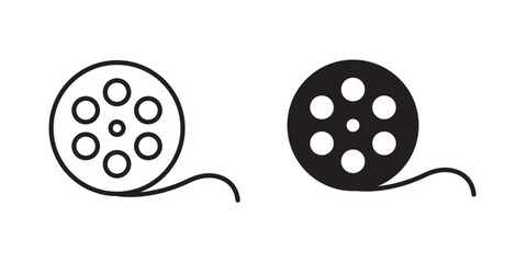 Film roll icon. Video Camera Film Tape Reel . Vector illustration with stroke and fill on a white background.
