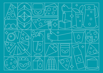 Milk and Cheese illustration in Geometric Line art Style, Pattern, Seamless Prints