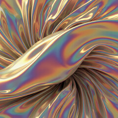 Abstract Iridescent Gold Holographic Silk Fabric Wave Background Illustration