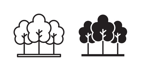 Forest icon. Coniferous and deciduous trees vector symbol. Forest trees sign . Vector illustration with stroke and fill on a white background.