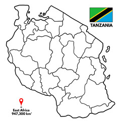 TANZANIA’s Geography, Map and National Border with white background