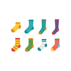 Colorful variety of socks design featuring stripes, dots, and solid patterns for fashion and apparel