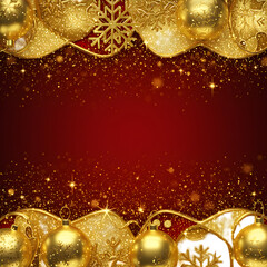 Golden Christmas Decorations On Red Transparent Background Photo