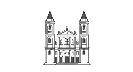 Obraz premium Detailed Line Art Illustration of a Grand Cathedral Facade.