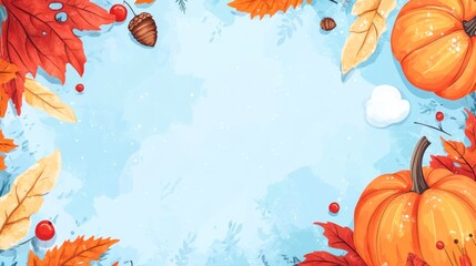 Autumnal pumpkins and leaves background