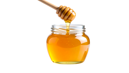 isolation of pouring honey on clean jar on transparent background