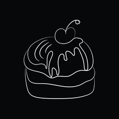 Vector illustration of a sweet cherry cake with fresh fruit decoration