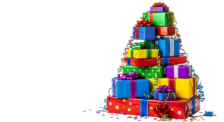 Colorful gift stack presents vivid, festive holiday celebration imagery for product photography, branding, and Christmas social media