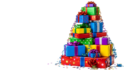 Colorful gift stack presents vivid, festive holiday celebration imagery for product photography, branding, and Christmas social media