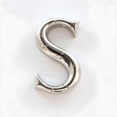 A polished, metallic letter S, rendered in a classic serif font, casting a subtle shadow on a plain white background.